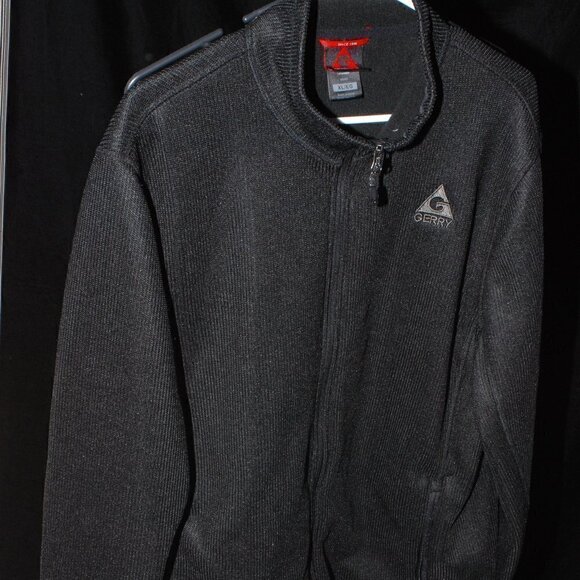 Gerry Mens XL Fleece Golf Jacket Coat Waffle Ribbed Knit Lined Black Full Zip - Picture 2 of 4